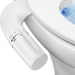 SHIKITEK Bidet Attachment, Ultra-Slim, Non Electric, Dual Nozzle, Rear & Feminine Wash, Silver,  LCKMK-001W